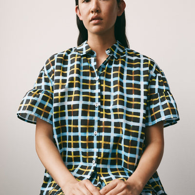 Painterly Blouse - Neon Tartan