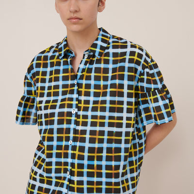 Painterly Blouse - Neon Tartan