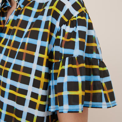 Painterly Blouse - Neon Tartan
