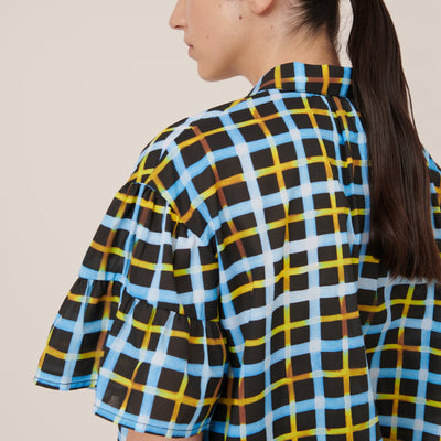 Painterly Blouse - Neon Tartan