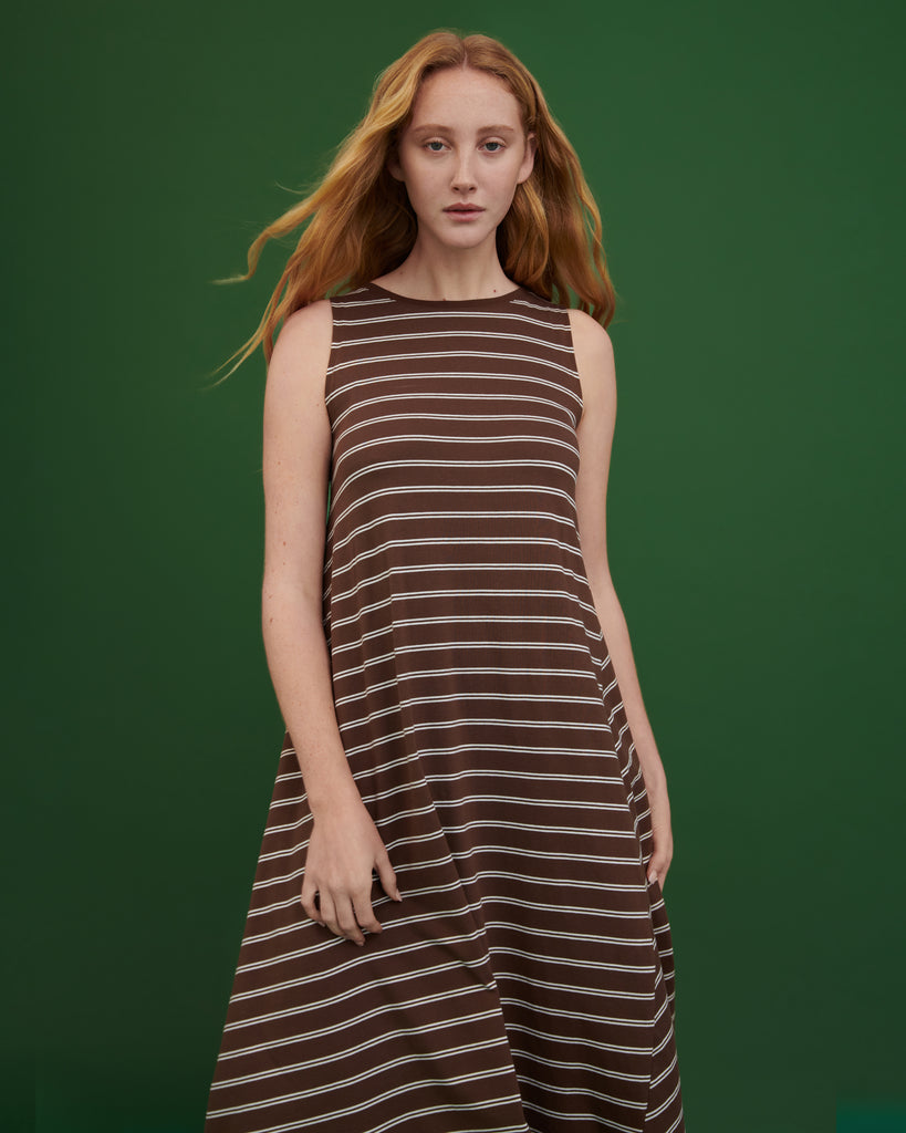 Tank Swing Dress - Brown Stripe