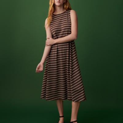 Tank Swing Dress - Brown Stripe