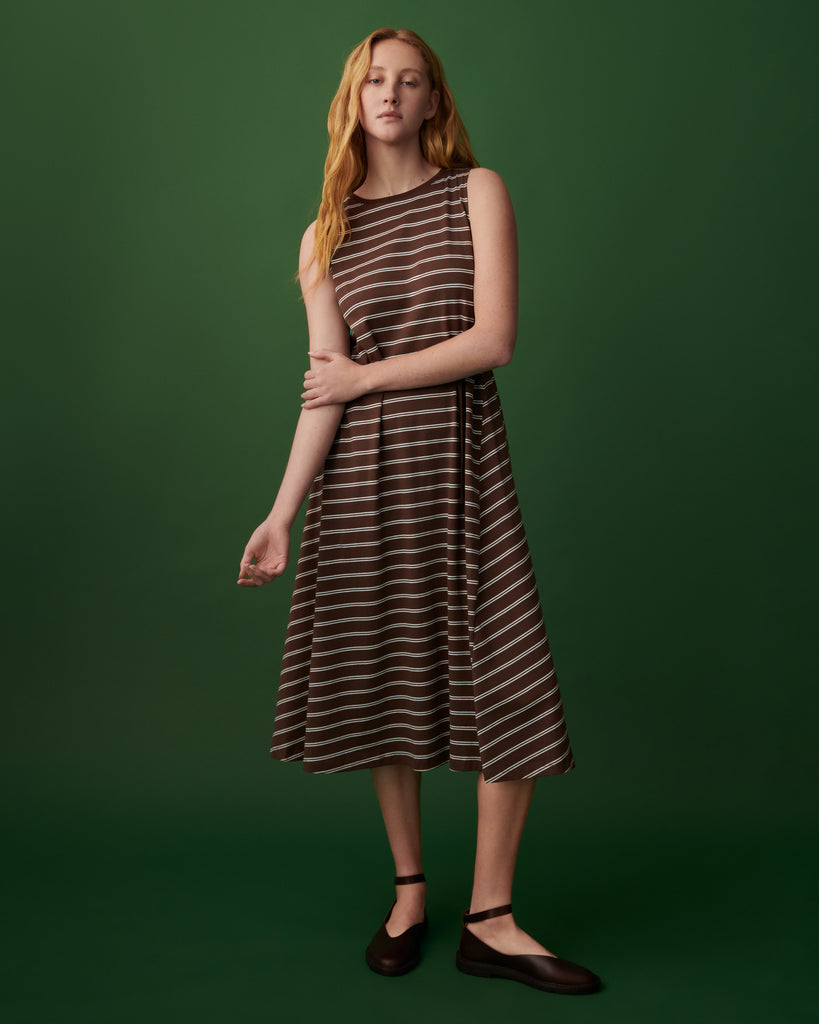Tank Swing Dress - Brown Stripe