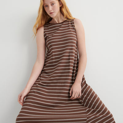 Tank Swing Dress - Brown Stripe