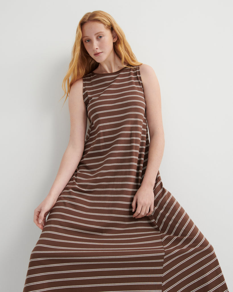 Tank Swing Dress - Brown Stripe