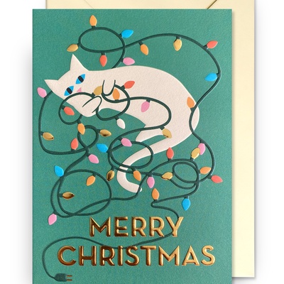 Card - Cat with Fairy Lights