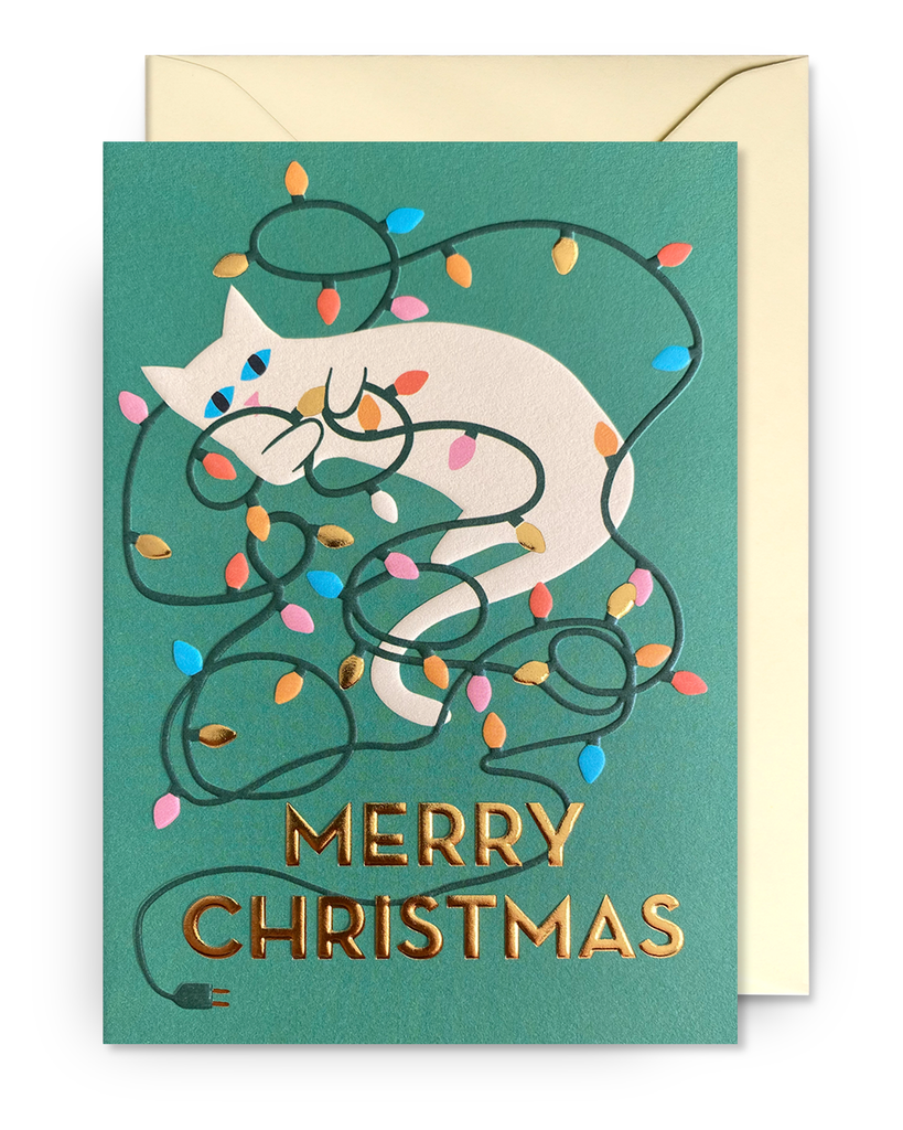Card - Cat with Fairy Lights