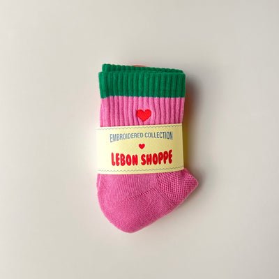 Colour Block Girlfriend Socks - Rose & Green