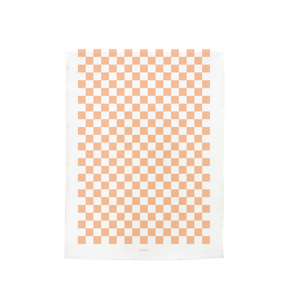 Peach Checkers Tea Towel