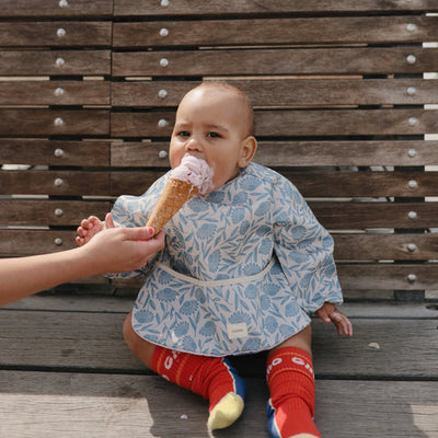 Long Sleeve Bib - Blue Flowers