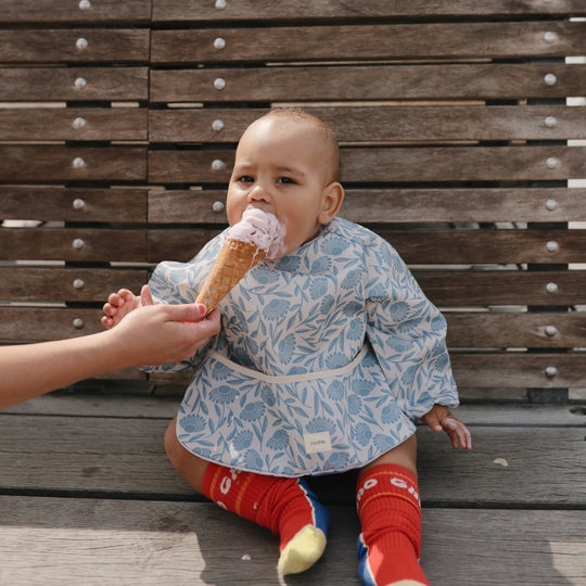 Long Sleeve Bib - Blue Flowers