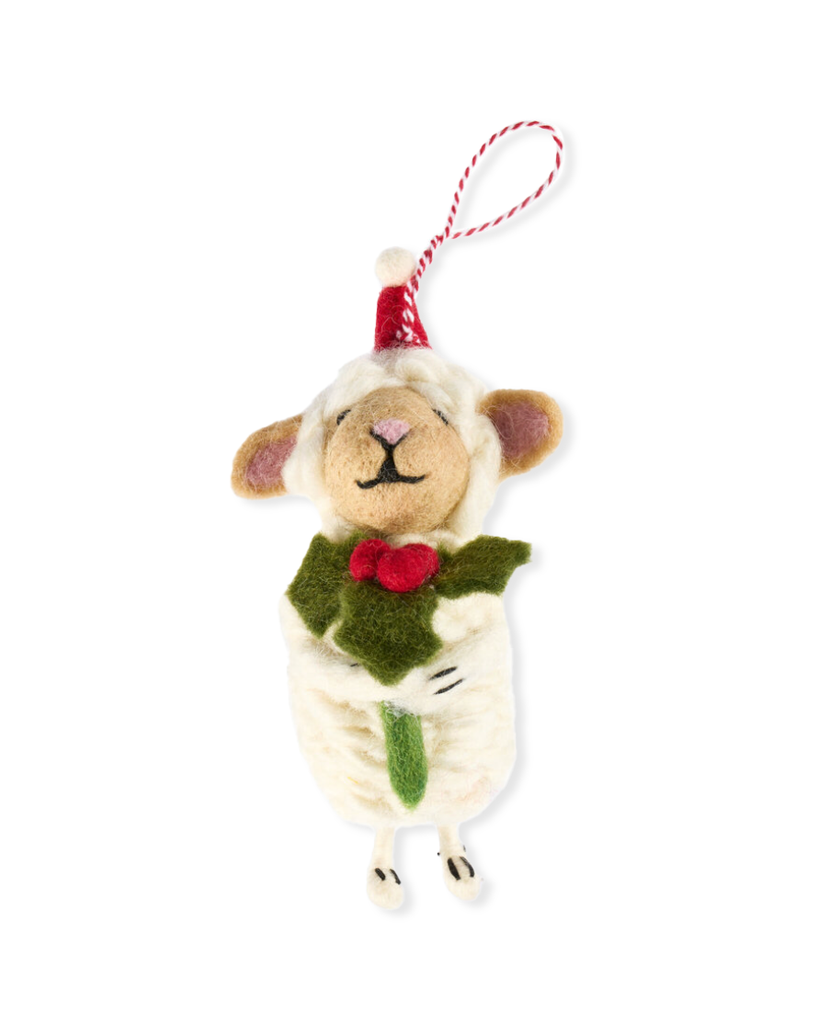 Christmas Decoration - Sheep with Holly