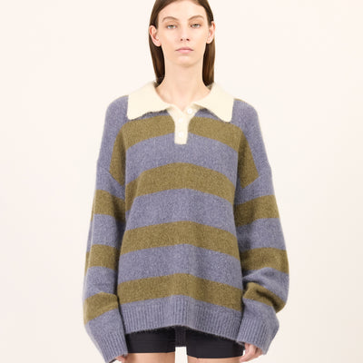 Stripe Mohair Knit Polo