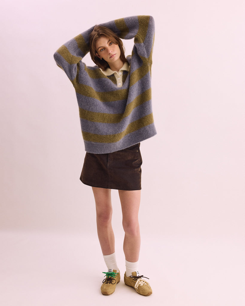 Stripe Mohair Knit Polo