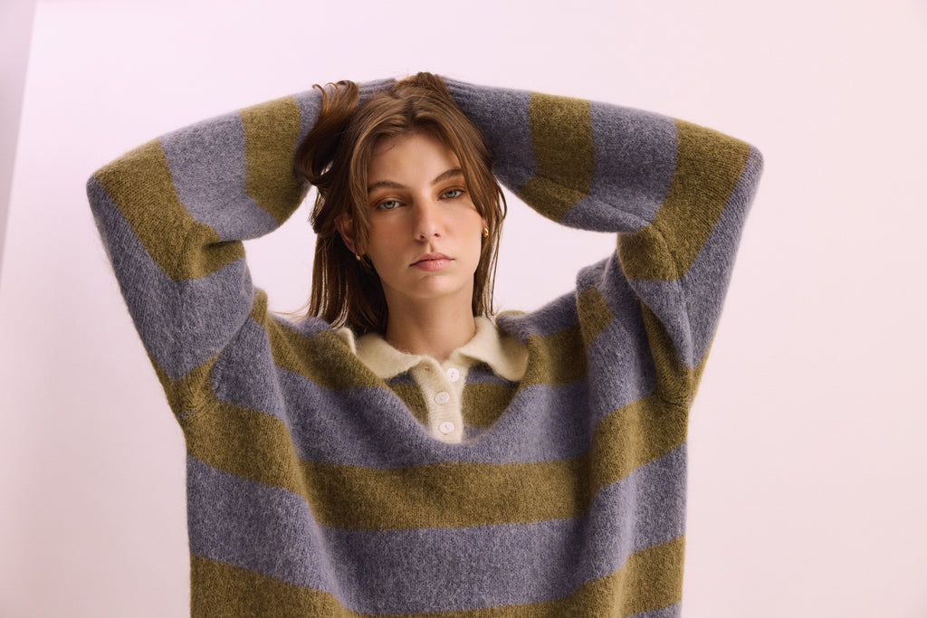 Stripe Mohair Knit Polo