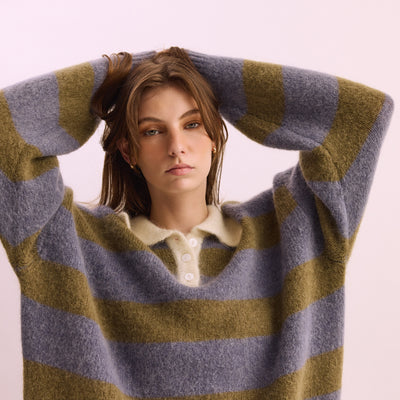 Stripe Mohair Knit Polo