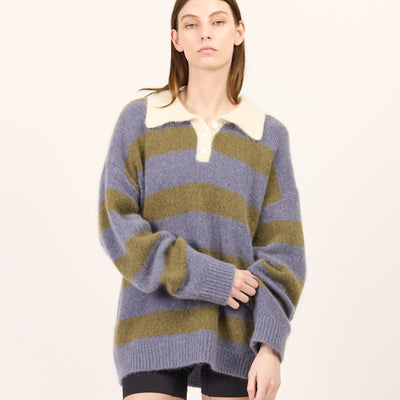 Stripe Mohair Knit Polo