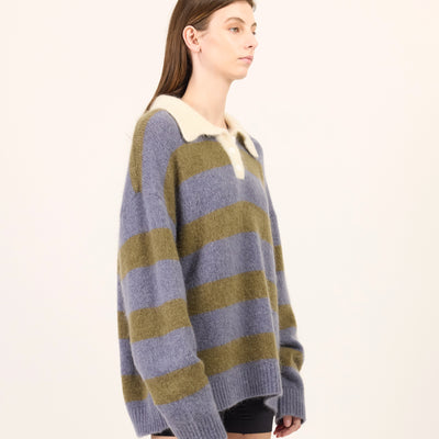 Stripe Mohair Knit Polo