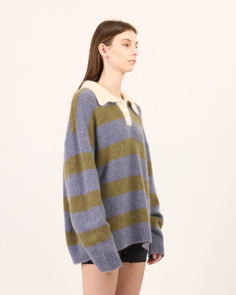 Stripe Mohair Knit Polo
