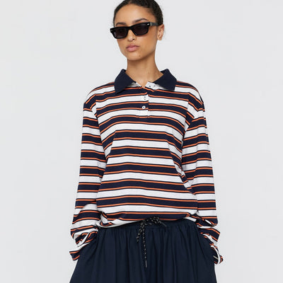 Alonso Stripe Polo - Ink & Cream