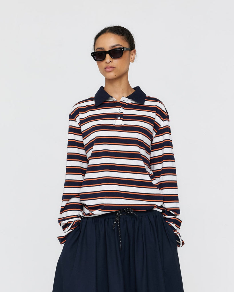 Alonso Stripe Polo - Ink & Cream