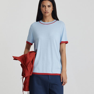 Florent Knit Tee - Ice & Bright Red