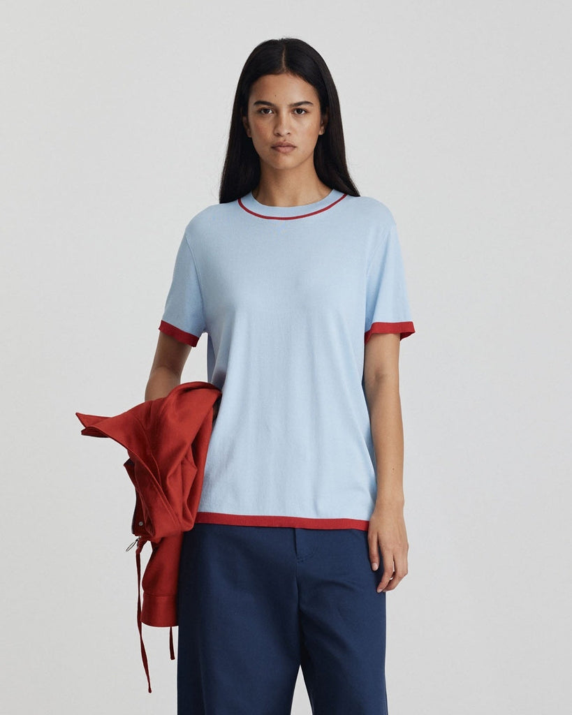 Florent Knit Tee - Ice & Bright Red