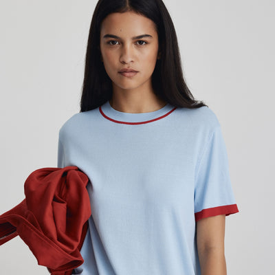 Florent Knit Tee - Ice & Bright Red