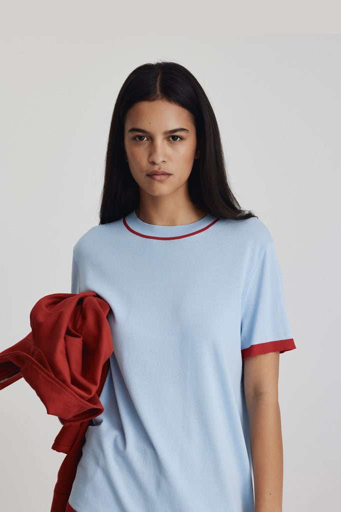 Florent Knit Tee - Ice & Bright Red