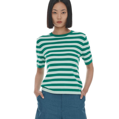 Francisco Knit Tee - Mint & Green Stripe