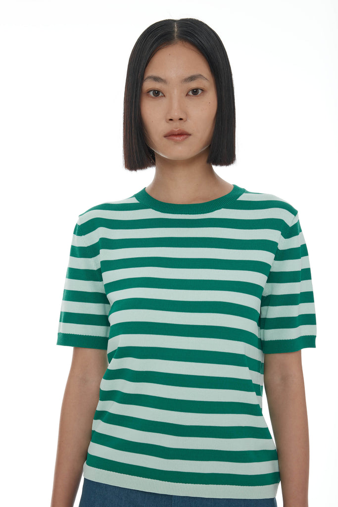 Francisco Knit Tee - Mint & Green Stripe