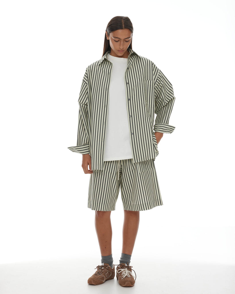 Linley Shorts - Sage & Khaki Stripe