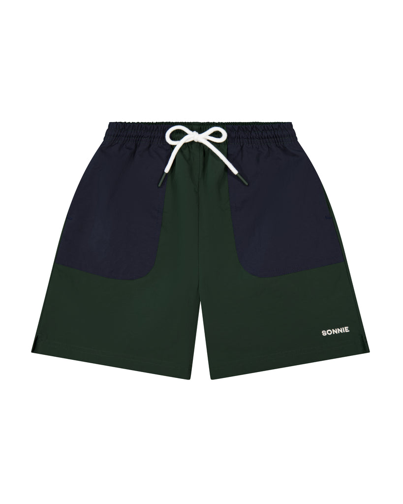 Nylon Sports Shorts - Forest Green & Ink