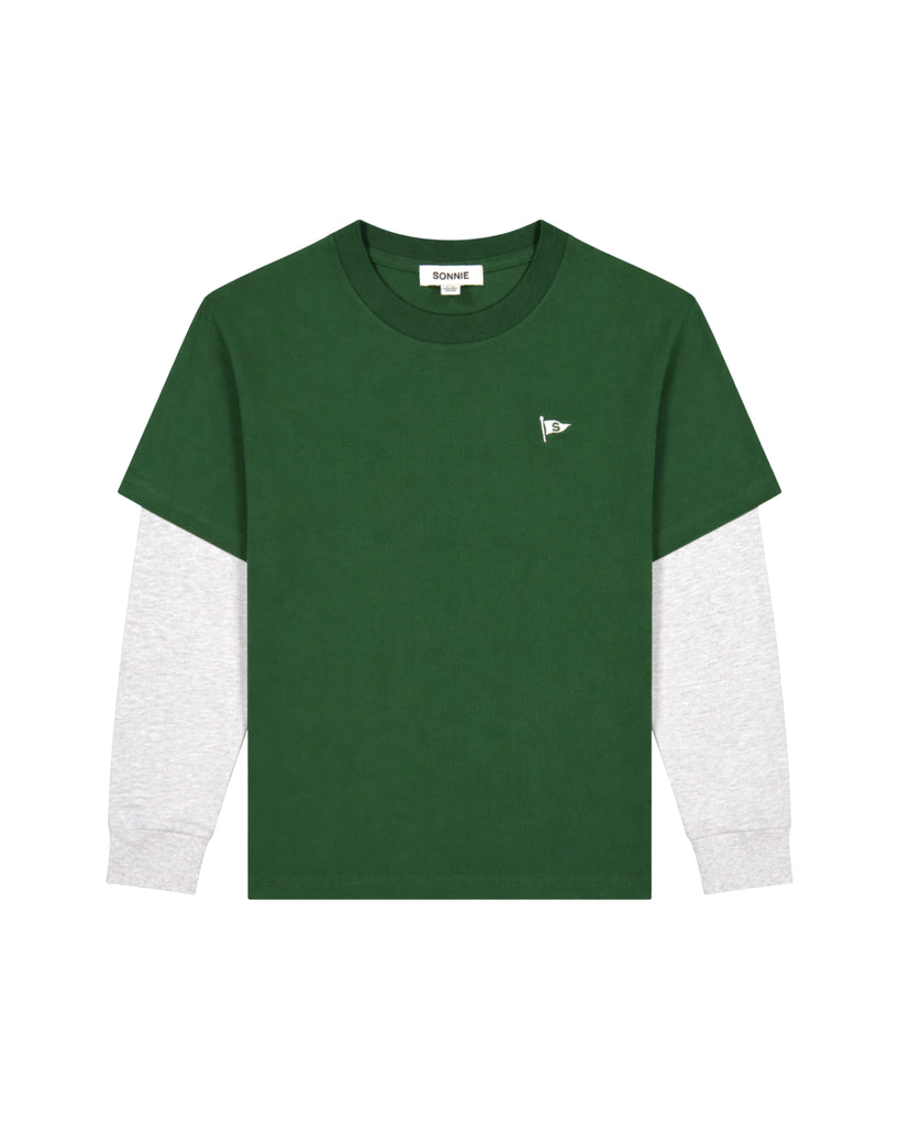 Layered Long Sleeve Tee - Green & Grey