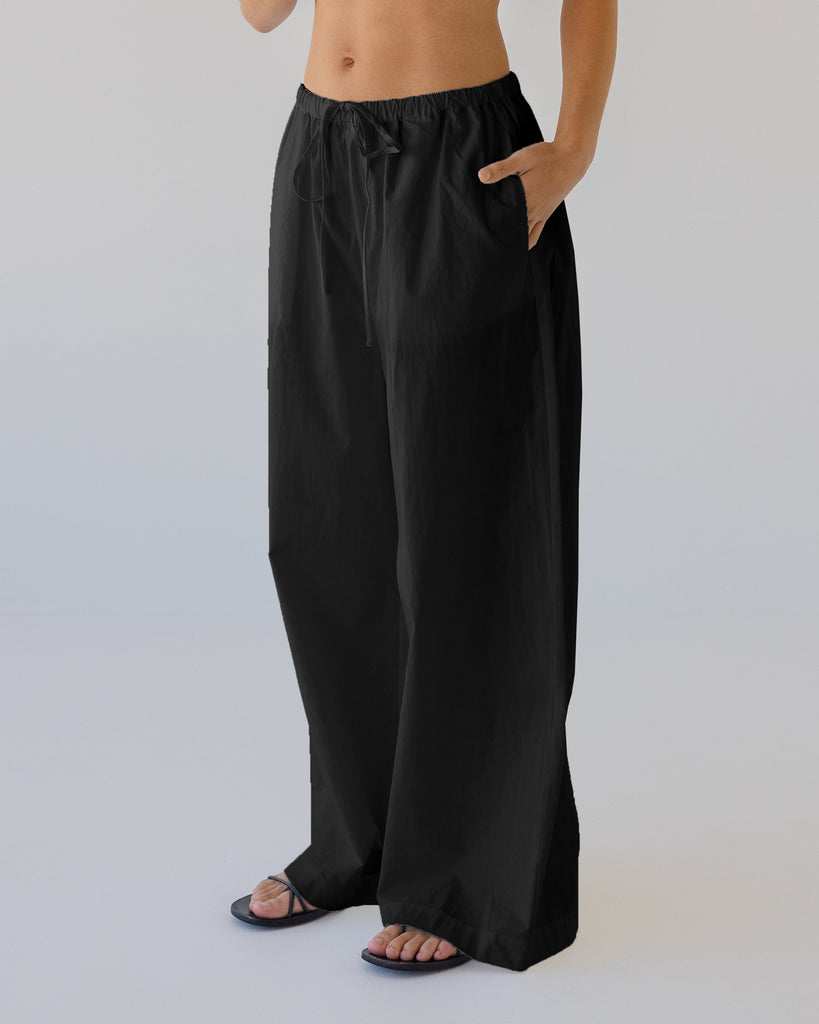 Cotton Wide Leg Pant - Black
