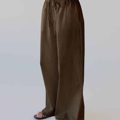 Cotton Wide Leg Pant - Cocoa