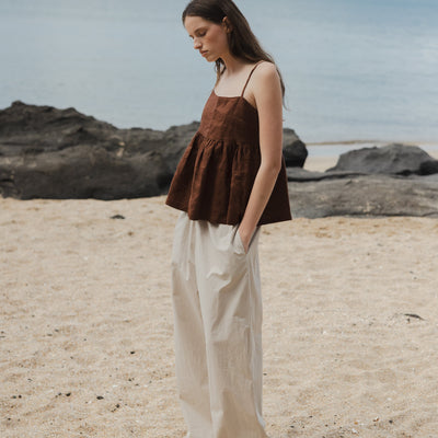 Cotton Wide Leg Pant - Oyster