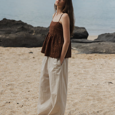 Cotton Wide Leg Pant - Oyster