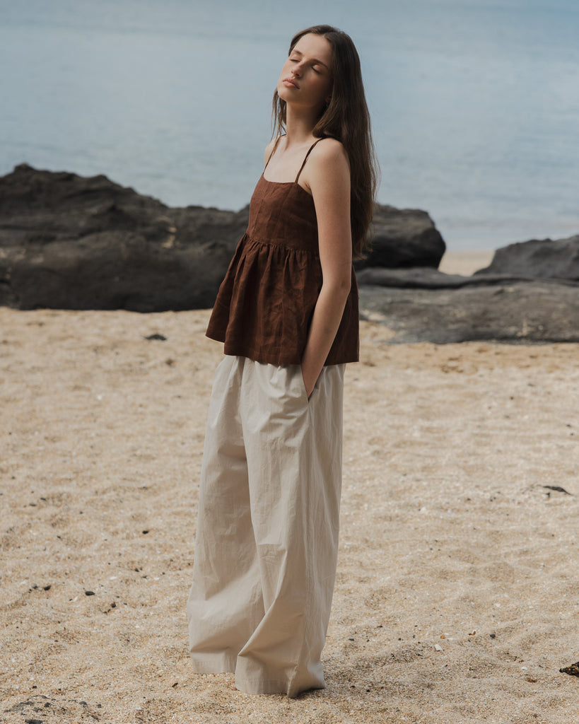 Cotton Wide Leg Pant - Oyster