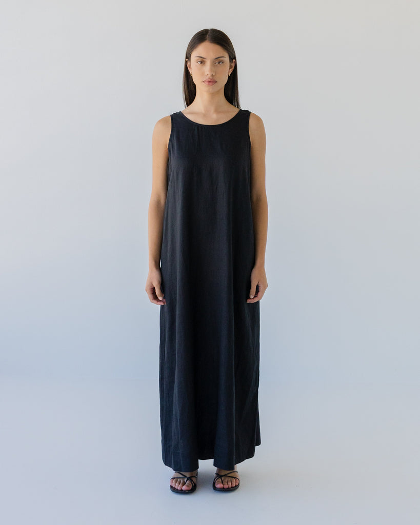 Linen Maxi Dress - Black