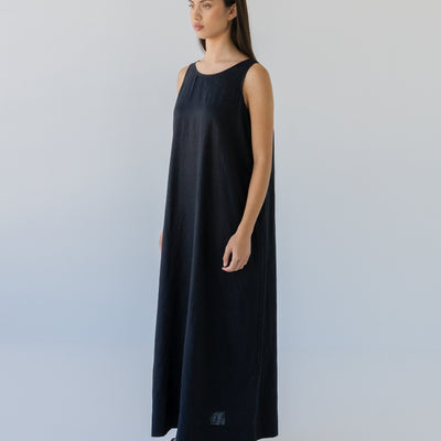 Linen Maxi Dress - Black