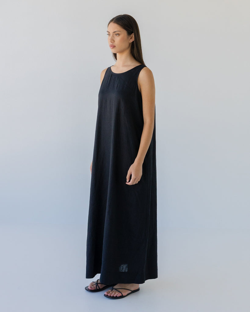 Linen Maxi Dress - Black