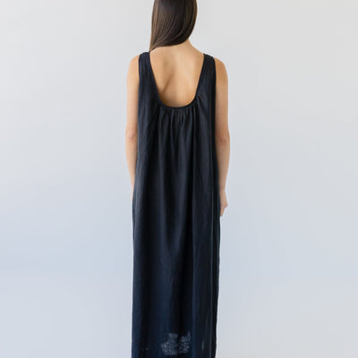 Linen Maxi Dress - Black