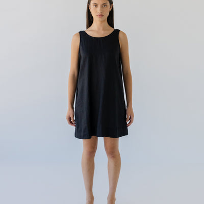 Linen Mini Dress - Black