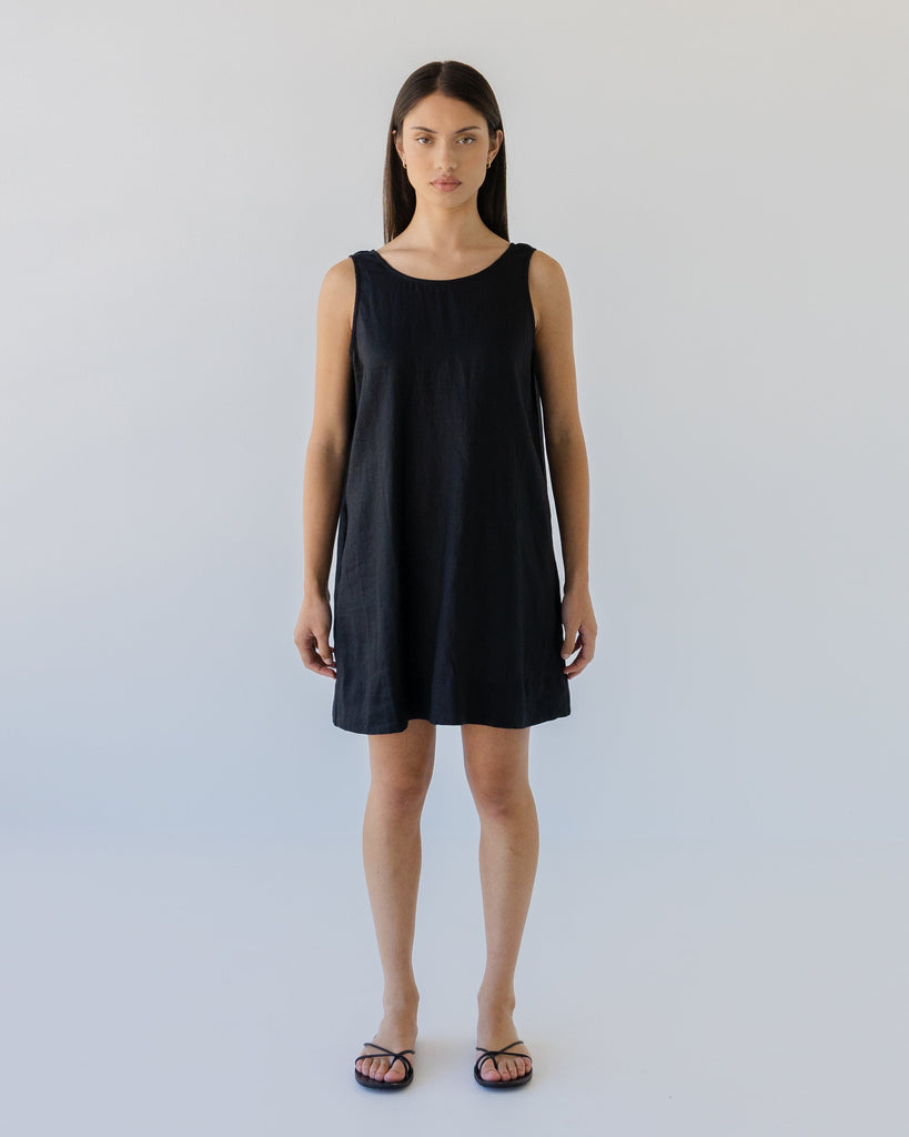 Linen Mini Dress - Black
