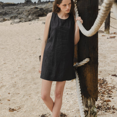 Linen Mini Dress - Black