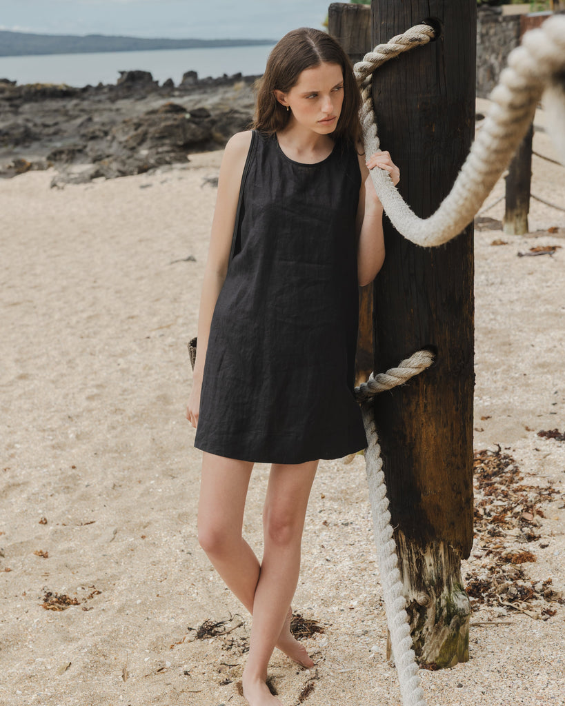 Linen Mini Dress - Black