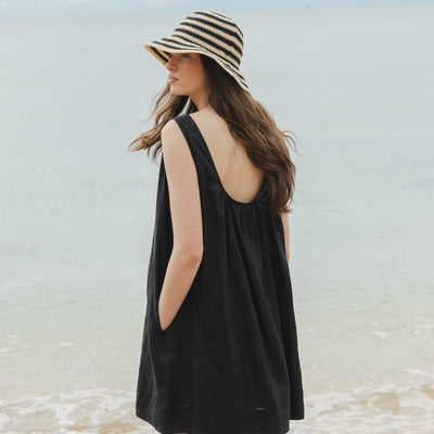 Linen Mini Dress - Black