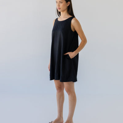 Linen Mini Dress - Black