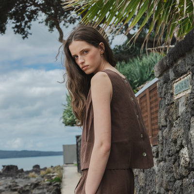 Silky Shell Buttons Top - Earth